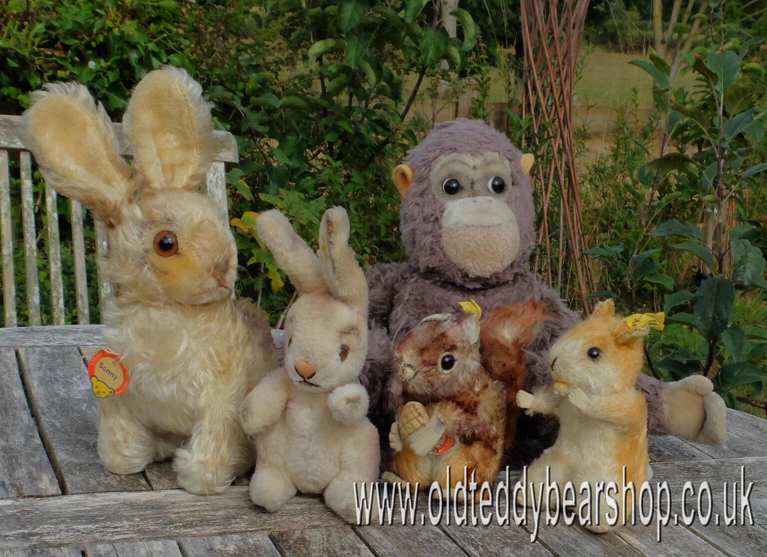 Old, vintage Steiff animals for sale. rabbits, squirrels, hamster